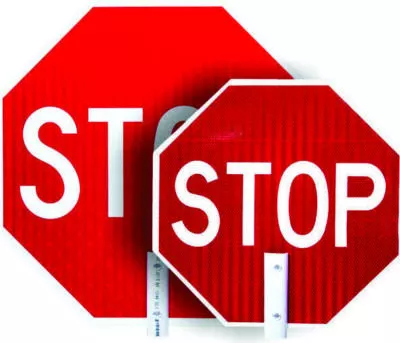 stop sign on staff aluminum sign and plastic staff
