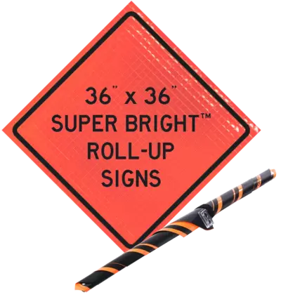Roll-Up Sign with Ribs..FLUORESCENT VINYL 36" FLAGGER AHEAD 