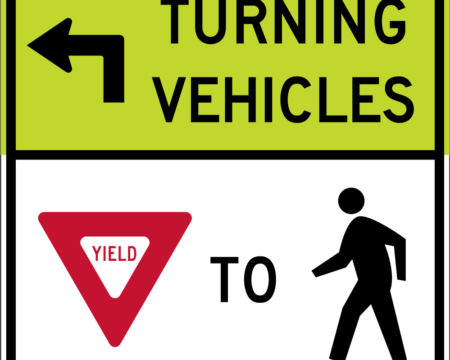turning vehicles left yield pedestrians white