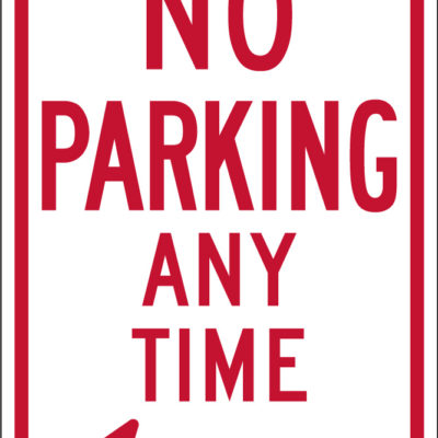 no parking any time left sign red