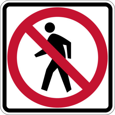 no pedestrian white and red sign