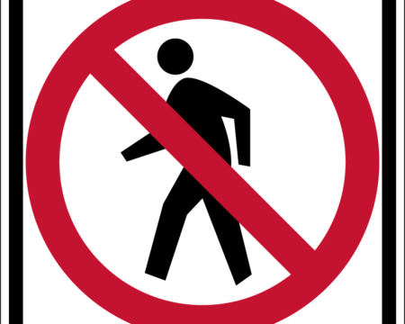 no pedestrian white and red sign