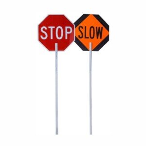 MUTCD compliant," "ABS plastic," and "flagger paddle,