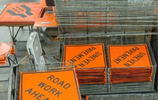 orange safety signs, traffic signs, construction road crew