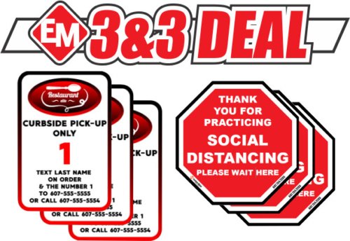 3&3deal covid signs, restaurant social distance