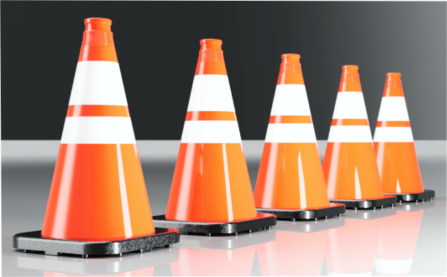 traffic cones, black based cones, large order of cones, quantity of traffic cones, construction cones, municipal cones