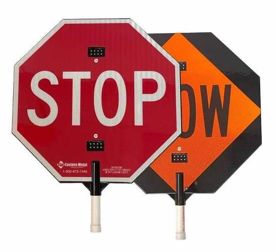 Visual-Alert LED Paddle in use by traffic flagger