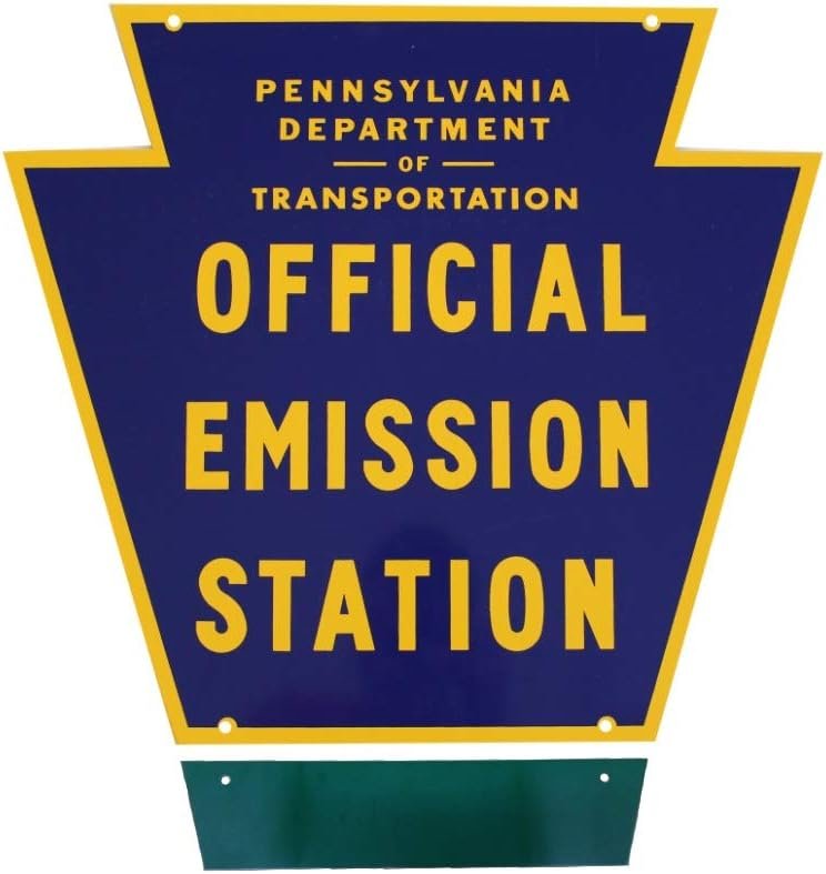 Official Pennsylvania state emissions station sign kit with keystone and number plate