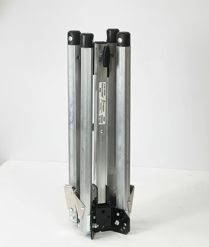 Galvanized steel compact roll-up sign stand folded down into compact storage mode