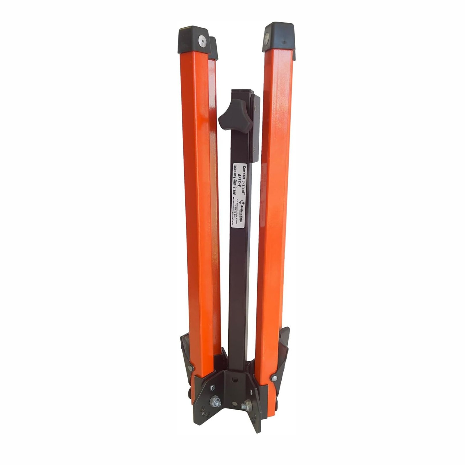 Steel compact roll-up sign stand folded down into compact storage mode