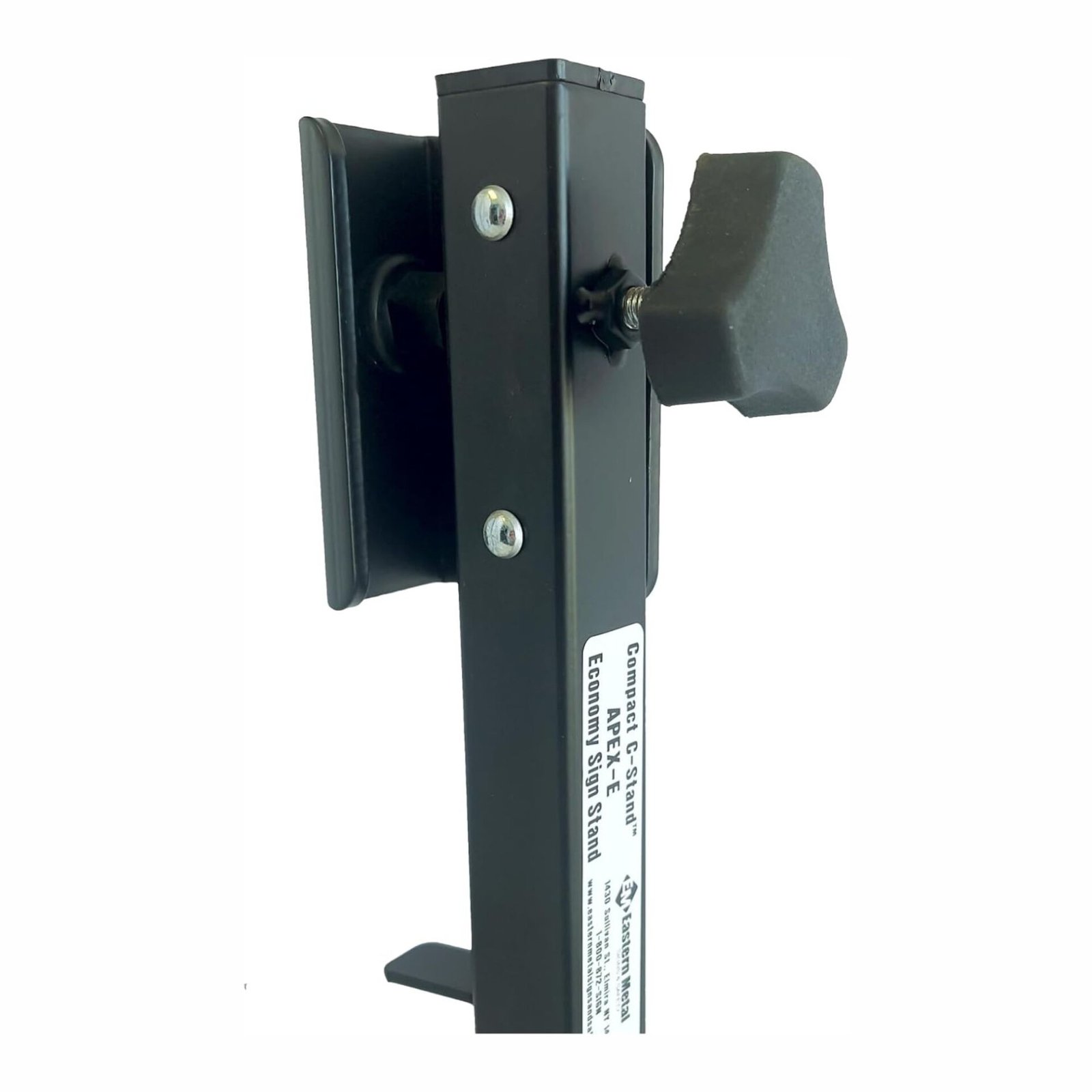 Close-up view of the secure spin-handle mechanism for sign attachment