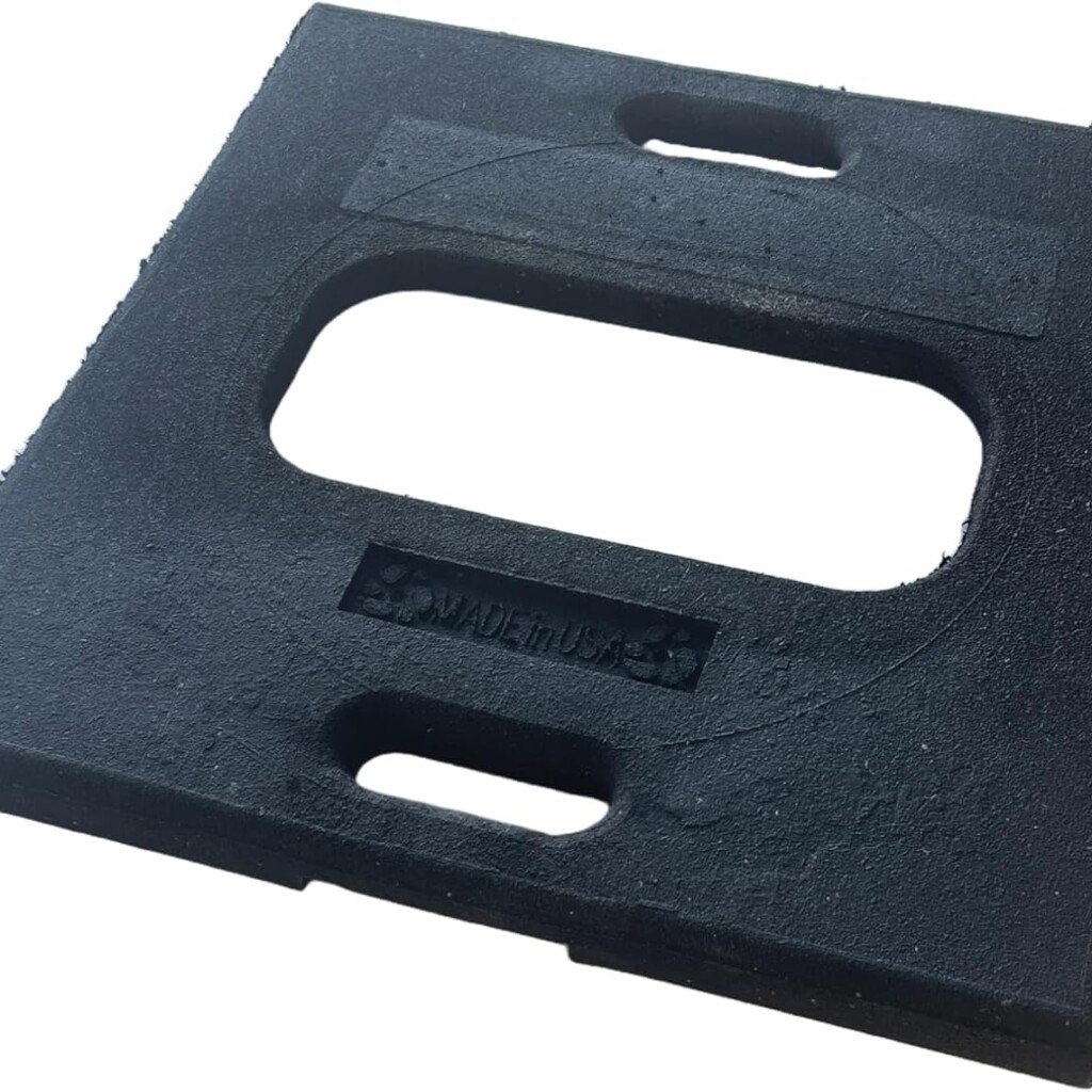 Close up of high visibility reflective rideshare sign and 20 lb heavy duty ballast base