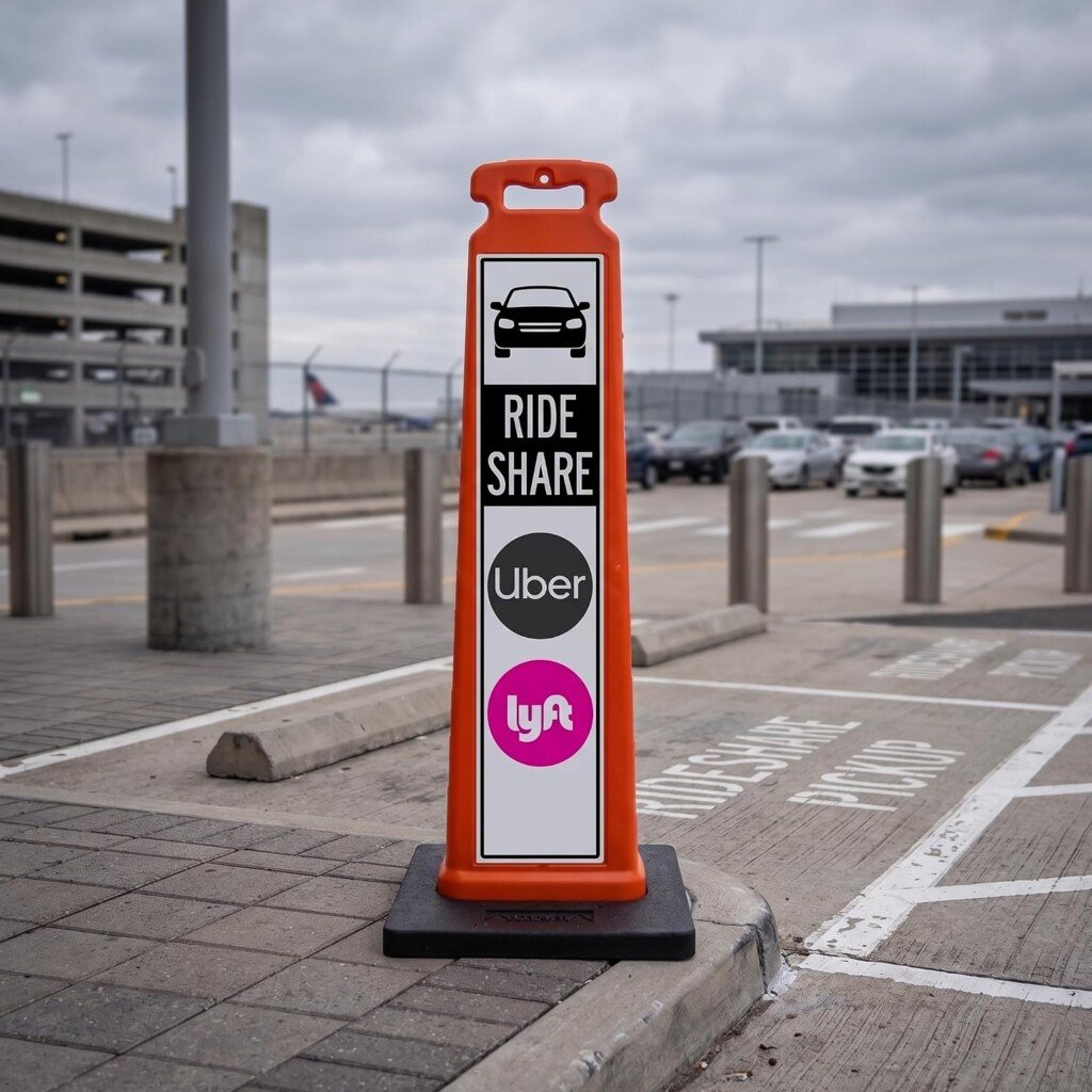 Commercial grade reflective rideshare parking lot sign for clear passenger loading zone wayfinding