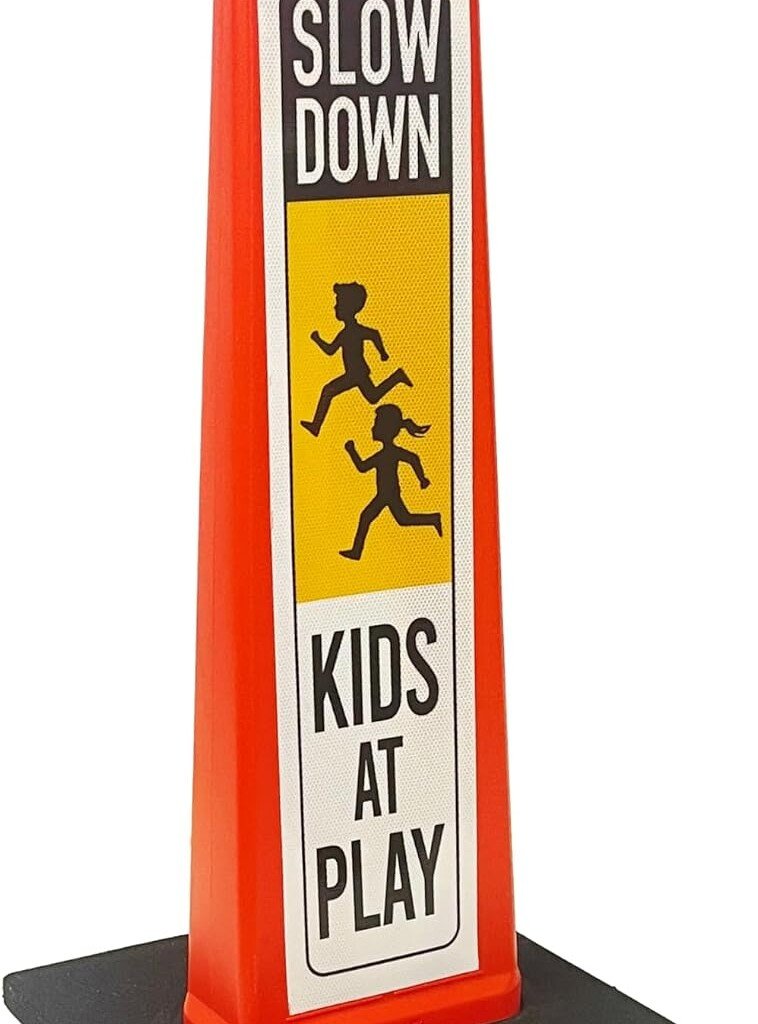 Full view of kids at play street sign kit with double-sided reflective sheeting.