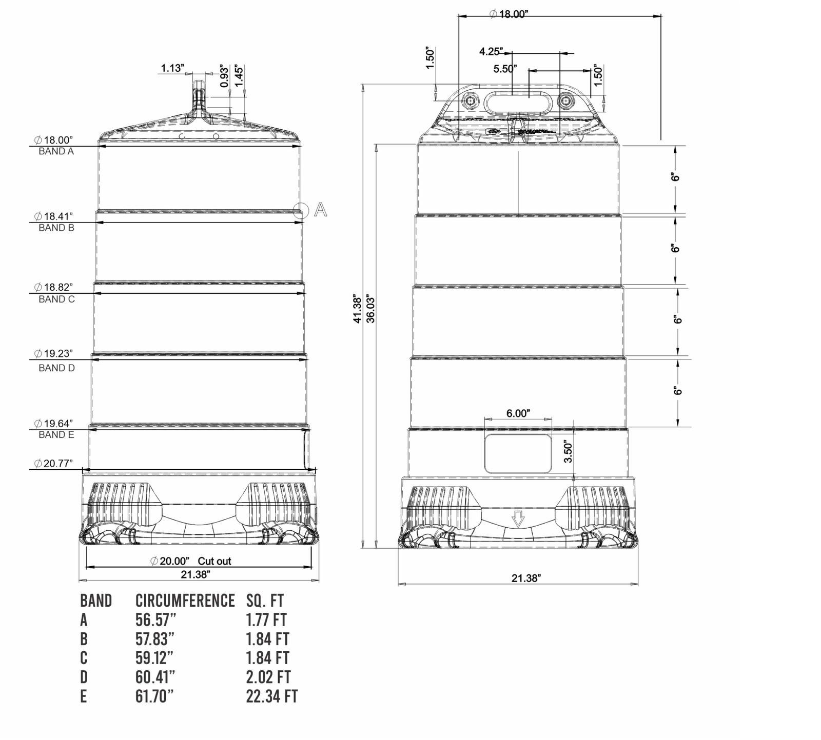 Eastern Metal traffic drum dimensions specification diagram