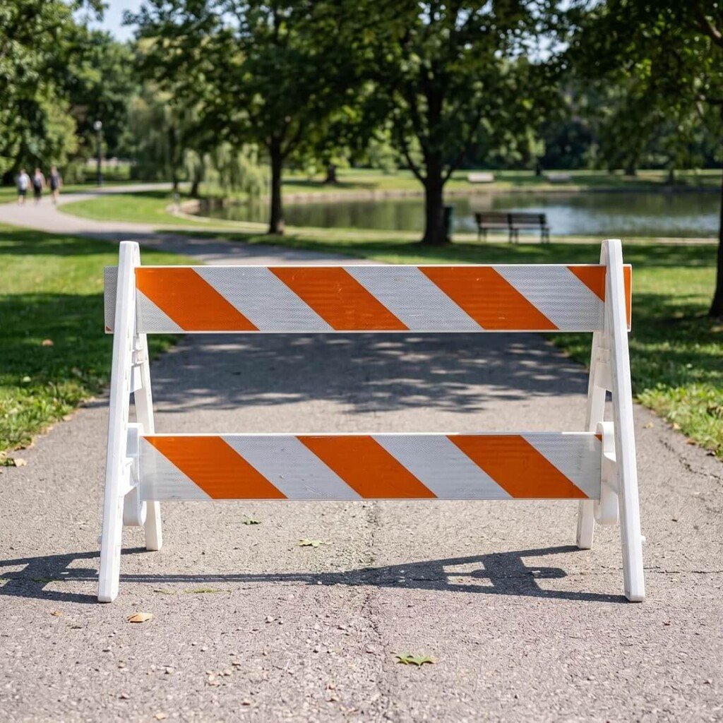 Type 2 barricades deployed in an active work zone